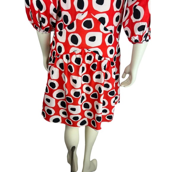 NEW Rodner Figueroa Puff Sleeve Dress XS Ruffle Mini Red Dot Geometric Print - Picture 8 of 12